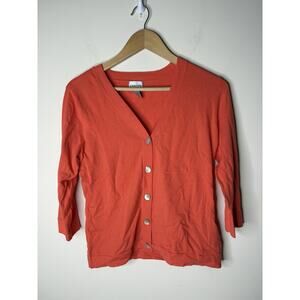 Chicos Cardigan Sweater Women Sz 1 US M Pink Buttons Mother Pearl 3/4 Sleeve VTG